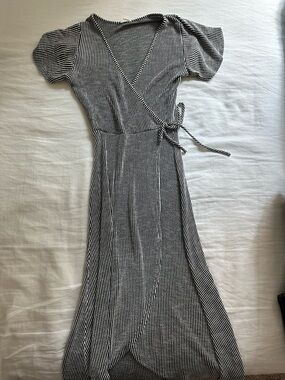 T.J.Maxx Black and White Striped Wrap Dress